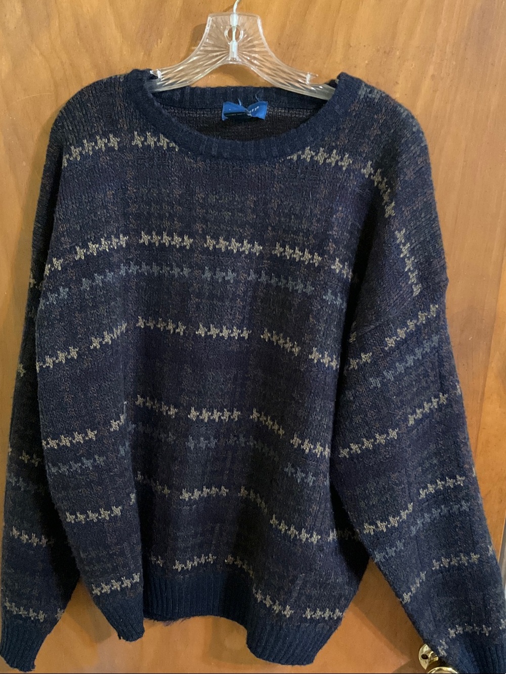 Towncraft Navy Crewneck Sweater with Tan Accent Pattern